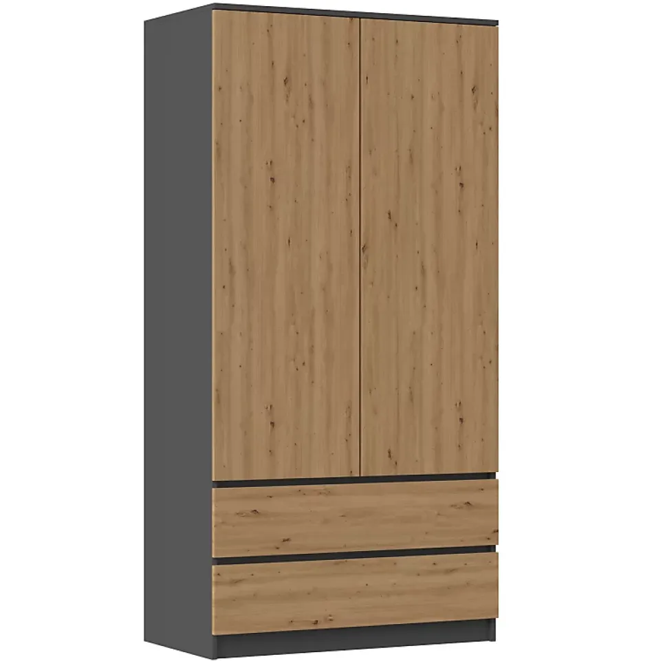 TURIN - Armoire de chambre style moderne - Penderie multifonctions - 2 portes + 2 tiroirs - Dressing