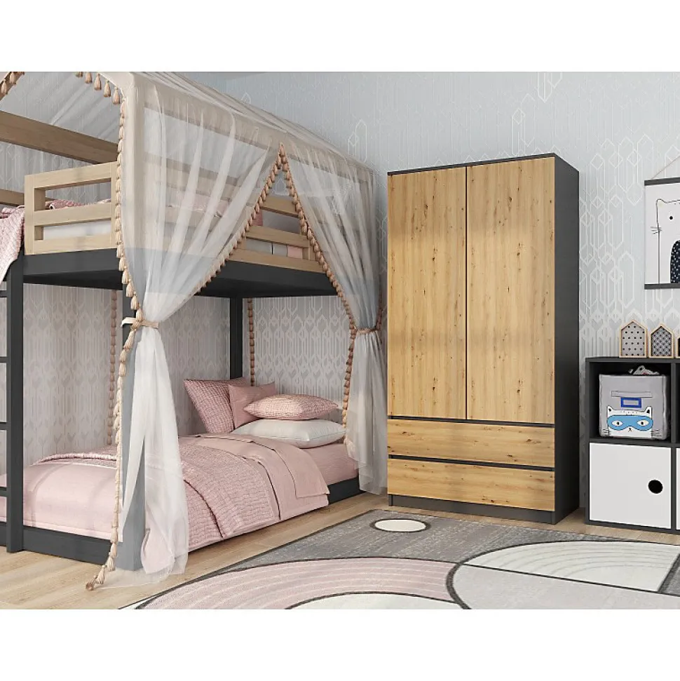 TURIN - Armoire de chambre style moderne - Penderie multifonctions - 2 portes + 2 tiroirs - Dressing