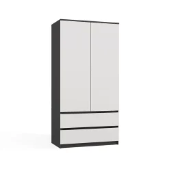 TURIN - Armoire de chambre - Penderie multifonctions - 2 portes + 2 tiroirs - Dressing - Anthracite et Blanc