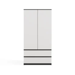 TURIN - Armoire de chambre - Penderie multifonctions - 2 portes + 2 tiroirs - Dressing - Anthracite et Blanc