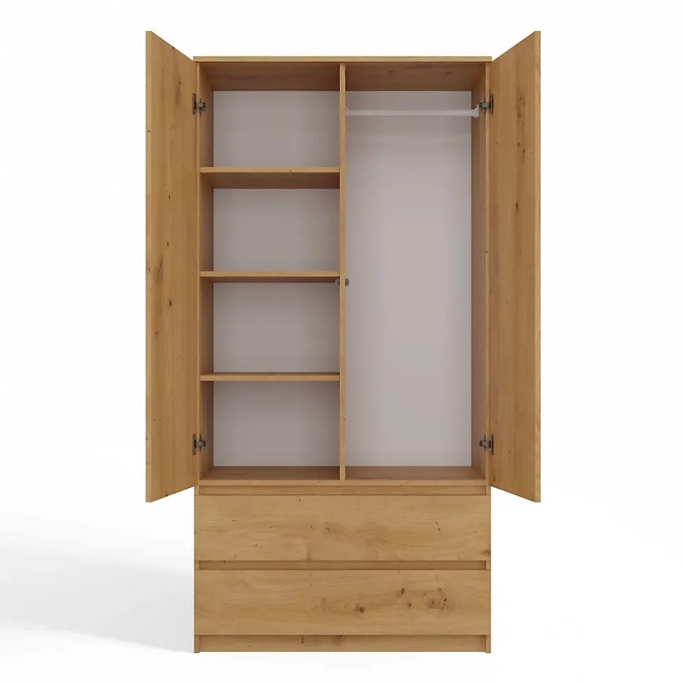 TURIN - Armoire style moderne chambre salon - Penderie multifonctions - 2 portes + tiroirs