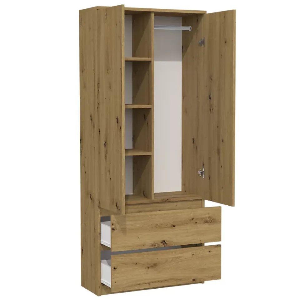 TURIN - Armoire style moderne chambre salon - Penderie multifonctions - 2 portes + tiroirs