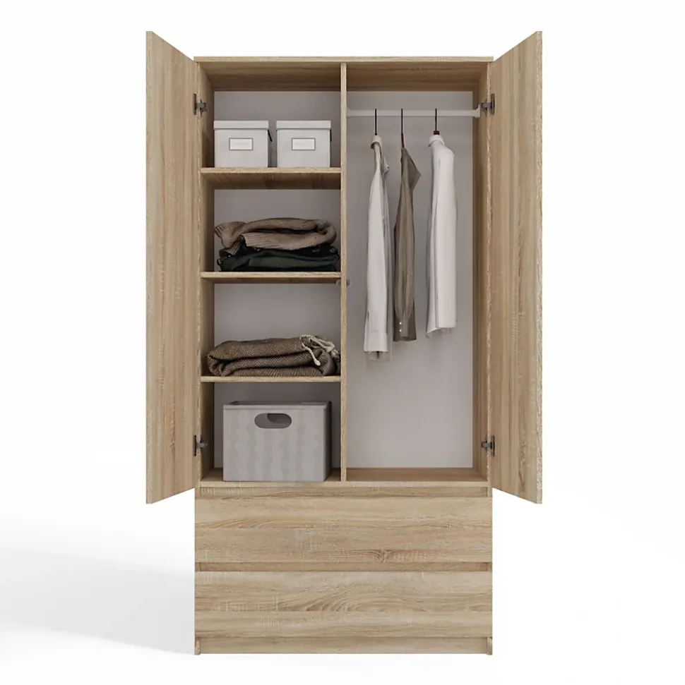 TURIN - Armoire style moderne chambre salon - Penderie multifonctions - 2 portes + tiroirs