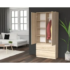 TURIN - Armoire style moderne chambre salon - Penderie multifonctions - 2 portes + tiroirs