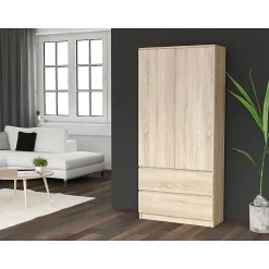 TURIN - Armoire style moderne chambre salon - Penderie multifonctions - 2 portes + tiroirs