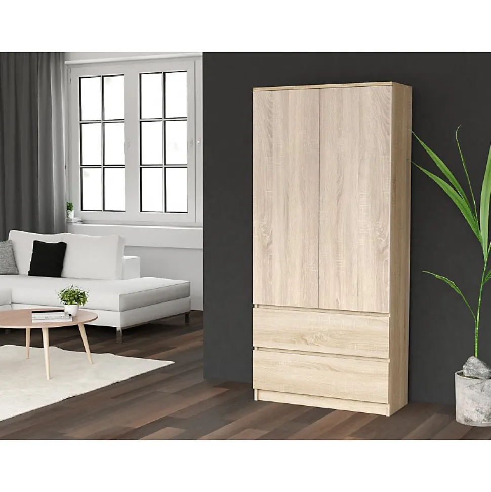 TURIN - Armoire style moderne chambre salon - Penderie multifonctions - 2 portes + tiroirs