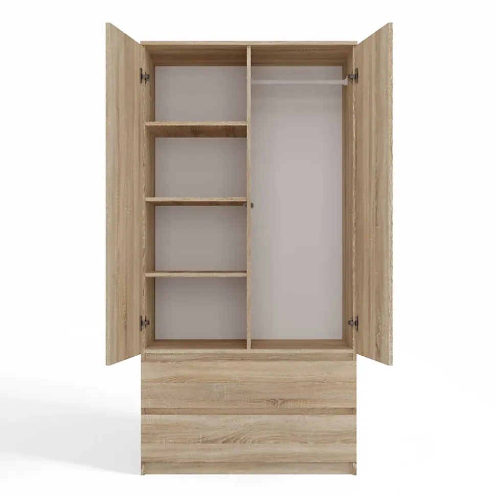 TURIN - Armoire style moderne chambre salon - Penderie multifonctions - 2 portes + tiroirs