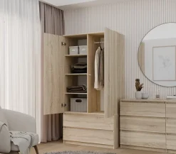 TURIN - Armoire style moderne chambre salon - Penderie multifonctions - 2 portes + tiroirs