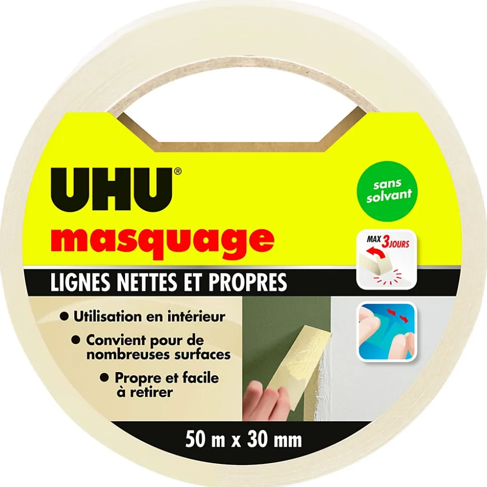 UHU Rollafix - Ruban adhésif de masquage, toute surface intérieur, sans solvant, ruban de 30m x 50mm