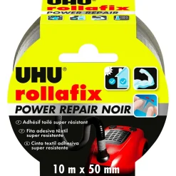 UHU Rollafix power repair - Ruban adhésif toilé waterproof pour réparer, consolider, colmater, connecter, noir, 10mx 50mm