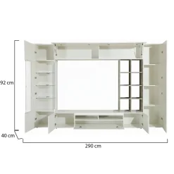 Unité murale Dfazz, ensemble de salon meuble TV, Meuble de salon polyvalent, 290x40h192 cm, Blanc brillant et béton