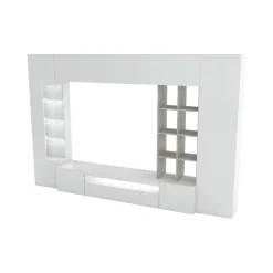 Unité murale Dfazz, ensemble de salon meuble TV, Meuble de salon polyvalent, 290x40h192 cm, Blanc brillant et béton