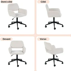 URBAN MEUBLE Chaise de bureau ergonomique en tissu beige Pivotante, hauteur réglable, avec accoudoirs et roulettes