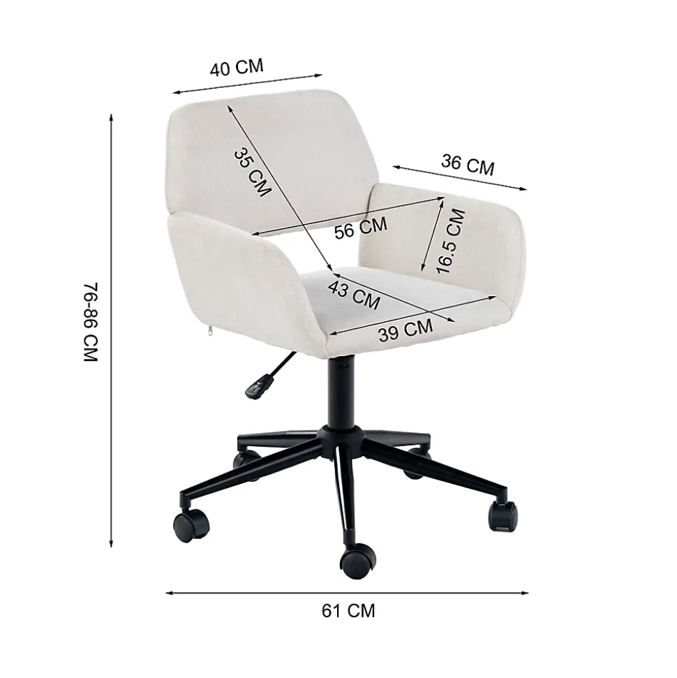 URBAN MEUBLE Chaise de bureau ergonomique en tissu beige Pivotante, hauteur réglable, avec accoudoirs et roulettes