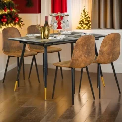 URBAN MEUBLE Ensemble table extensible noir effet bois 120-160 et 4 chaises style scandinave retro