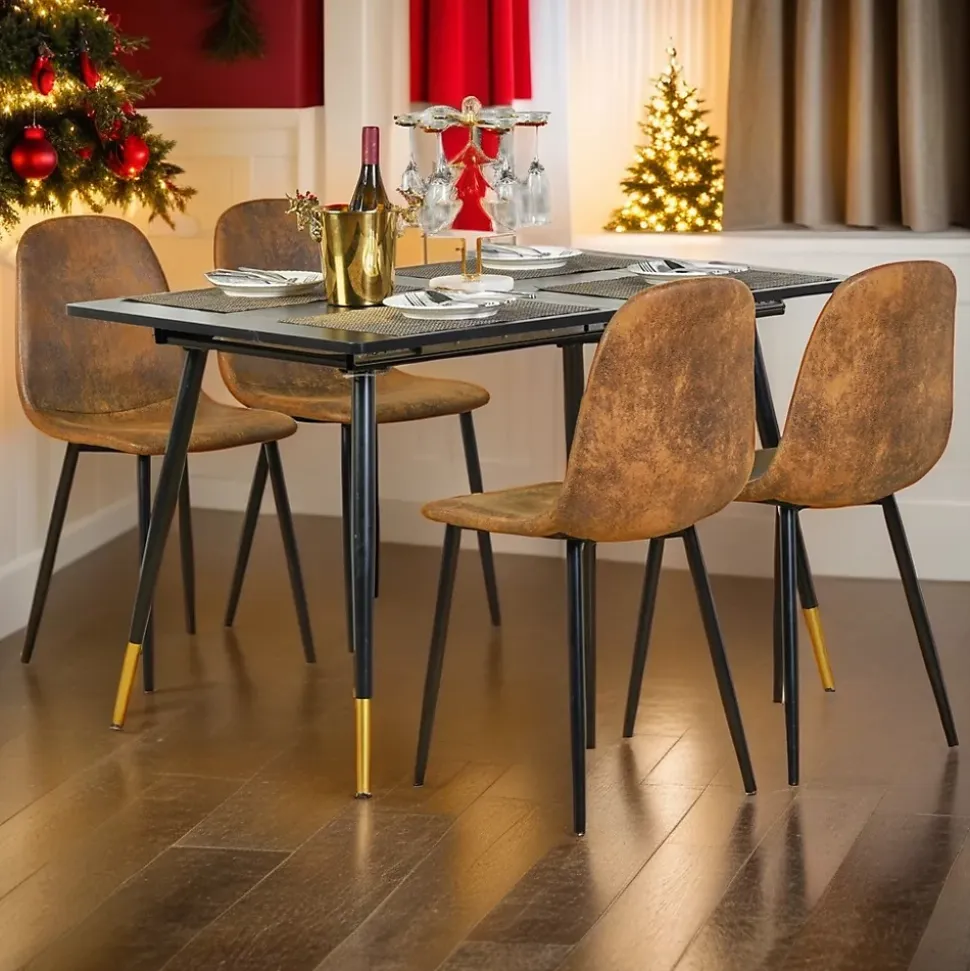 URBAN MEUBLE Ensemble table extensible noir effet bois 120-160 et 4 chaises style scandinave retro