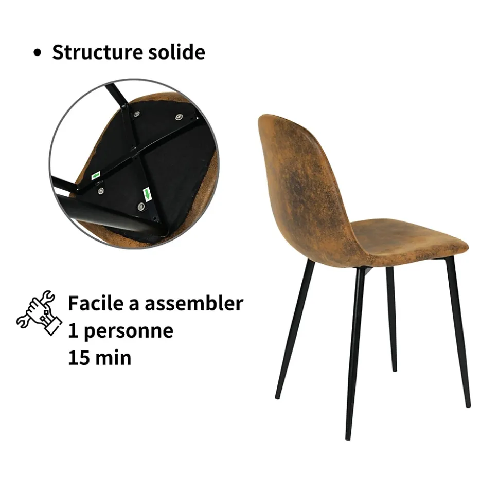 URBAN MEUBLE Ensemble table extensible noir effet bois 120-160 et 4 chaises style scandinave retro