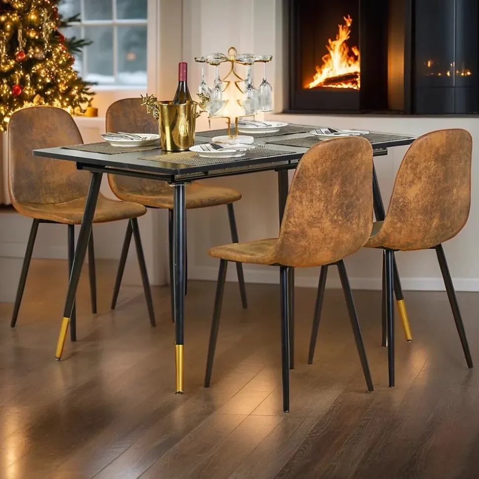 URBAN MEUBLE Ensemble table extensible noir effet bois 120-160 et 4 chaises style scandinave retro