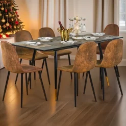 URBAN MEUBLE Ensemble table extensible noir effet bois 120-160 et 4 chaises style scandinave retro