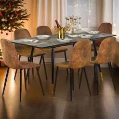 URBAN MEUBLE Ensemble table extensible noir effet bois 120-160 et 4 chaises style scandinave retro