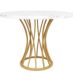 URBAN MEUBLE Ensemble table ronde marbre blanc doré avec 4 chaises beige