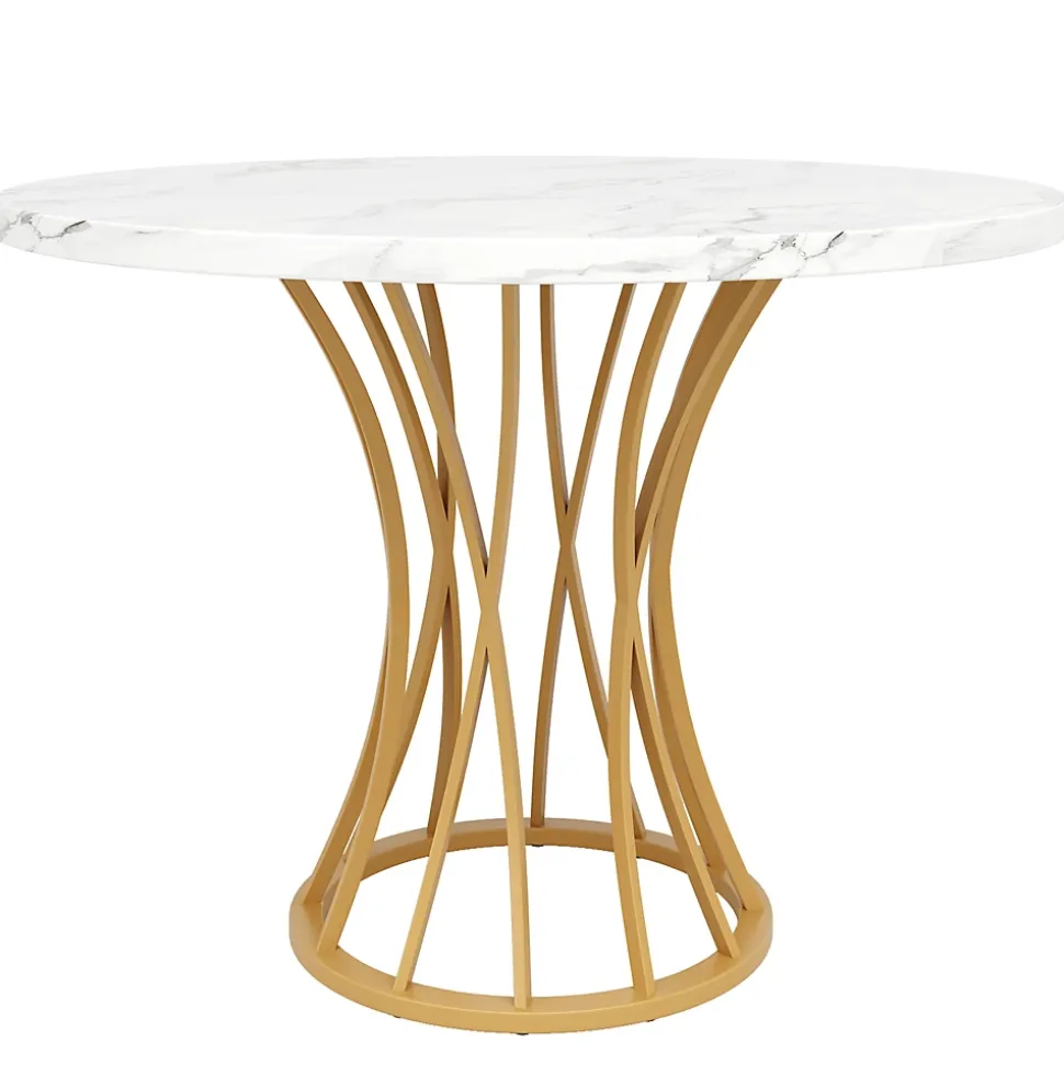 URBAN MEUBLE Ensemble table ronde marbre blanc doré avec 4 chaises beige