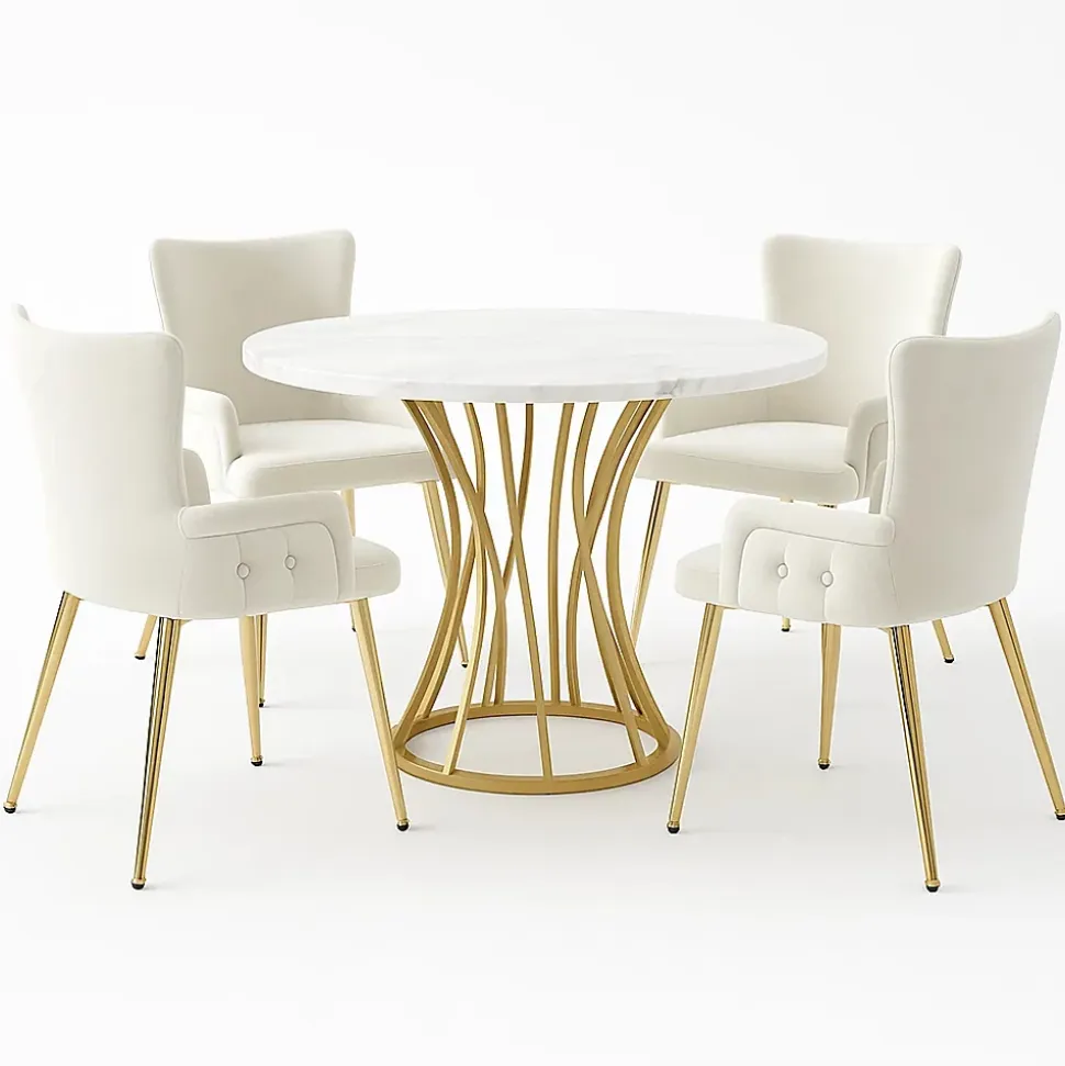 URBAN MEUBLE Ensemble table ronde marbre blanc doré avec 4 chaises beige