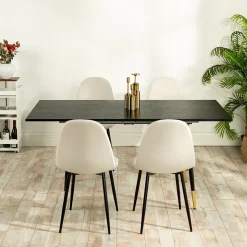 URBAN MEUBLE Ensemble table extensible noir 120-160 et 4 chaises style scandinaves blanches cassées