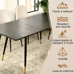 URBAN MEUBLE Ensemble table extensible noir 120-160 et 4 chaises style scandinaves blanches cassées