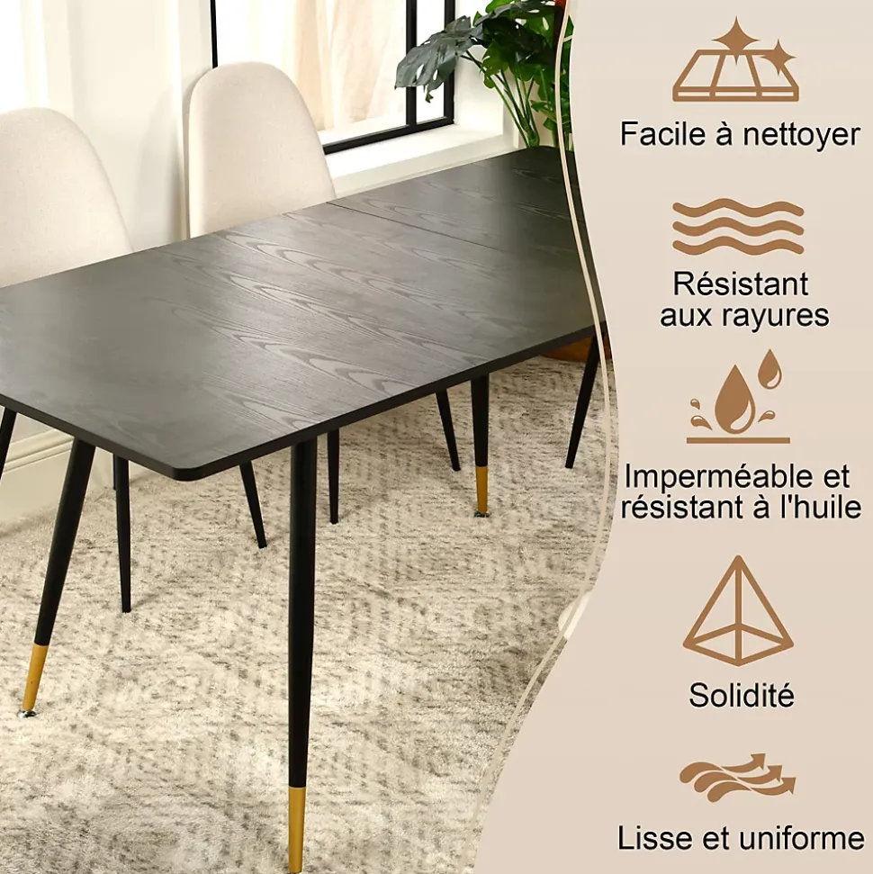 URBAN MEUBLE Ensemble table extensible noir 120-160 et 4 chaises style scandinaves blanches cassées