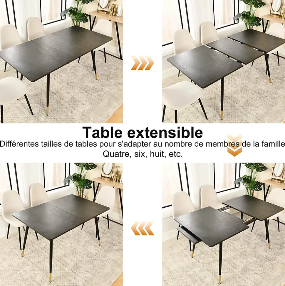 URBAN MEUBLE Ensemble table extensible noir 120-160 et 4 chaises style scandinaves blanches cassées