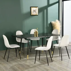 URBAN MEUBLE Ensemble table extensible noir 120-160 et 4 chaises style scandinaves blanches cassées
