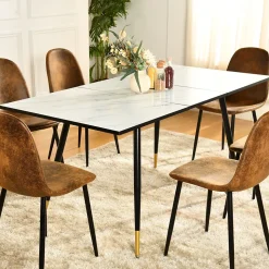 URBAN MEUBLE Ensemble table extensible effet marbre blanc 120-160 et 4 chaises style scandinave retro