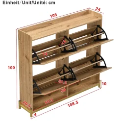 URBAN MEUBLE Meuble à chaussures effet bois et rotin MDF 4 portes battantes