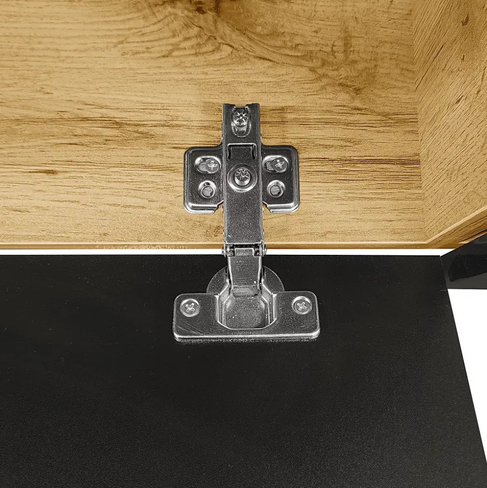 URBAN MEUBLE Meuble TV suspendu effet bois et portes laqués noir avec LED