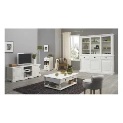 Vaisselier - Blanc - 6 Portes Coulissantes - 3 Tiroirs - 10 Niches - Style Anglais Charme