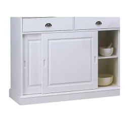 Vaisselier - Blanc - 6 Portes Coulissantes - 3 Tiroirs - 10 Niches - Style Anglais Charme