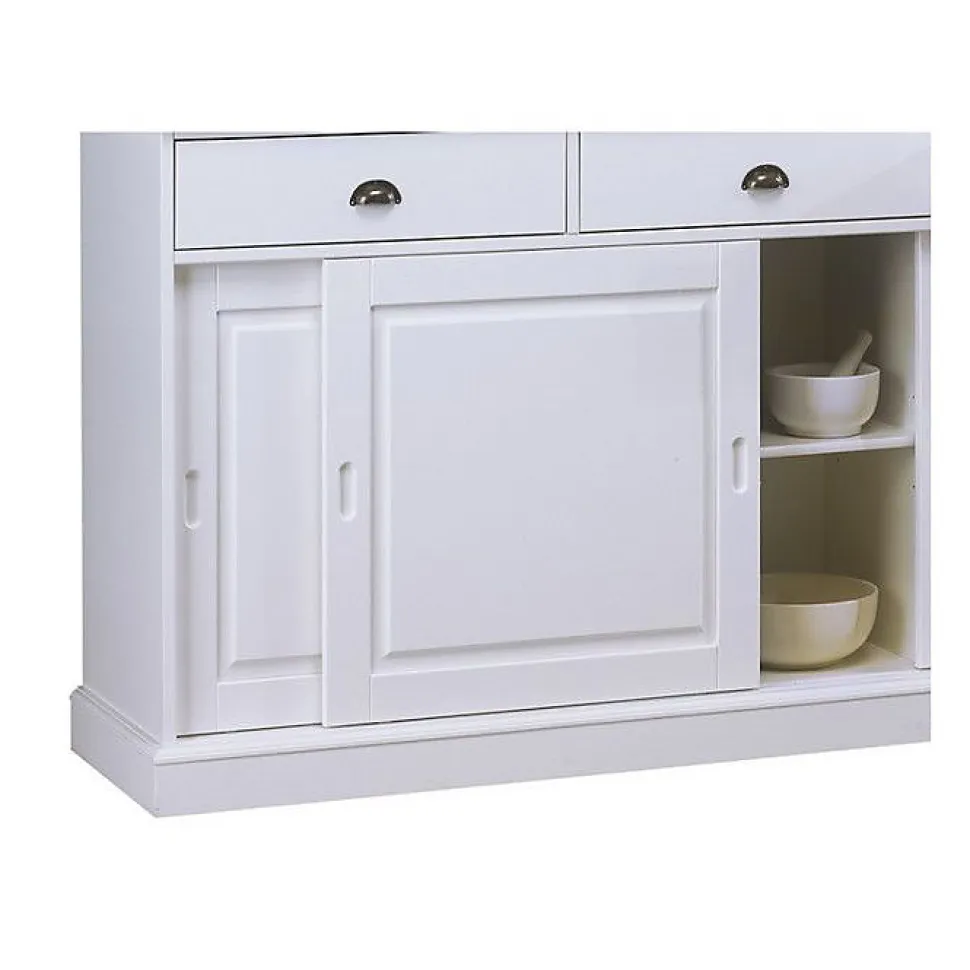 Vaisselier - Blanc - 6 Portes Coulissantes - 3 Tiroirs - 10 Niches - Style Anglais Charme