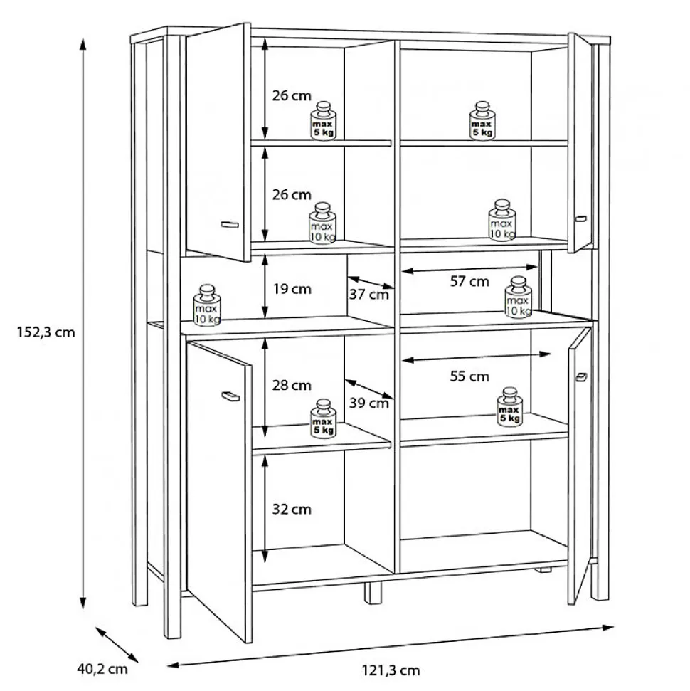 Vaisselier 121 cm 4 portes 2 niches décor bois de chêne et noir - MODE