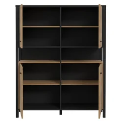 Vaisselier 121 cm 4 portes 2 niches décor bois de chêne et noir - MODE
