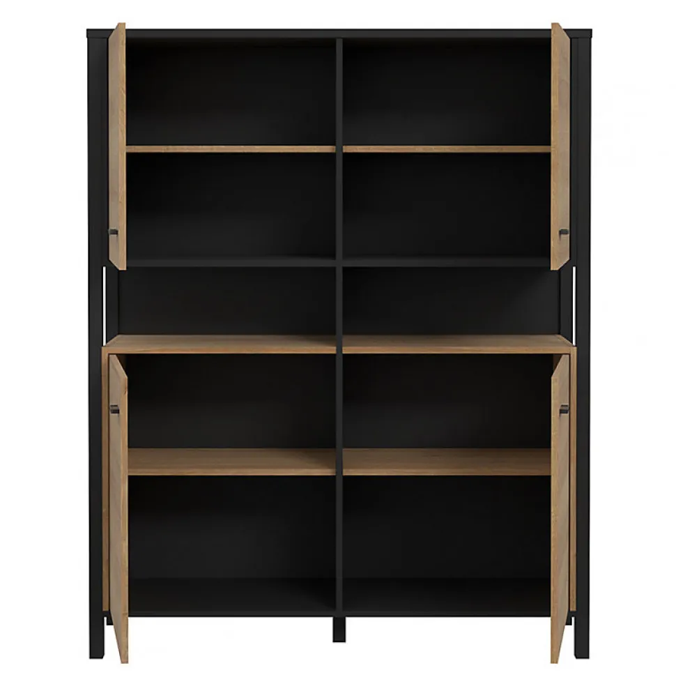 Vaisselier 121 cm 4 portes 2 niches décor bois de chêne et noir - MODE