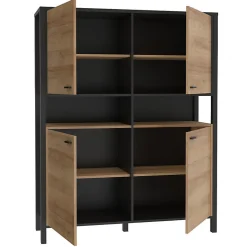 Vaisselier 121 cm 4 portes 2 niches décor bois de chêne et noir - MODE