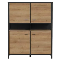 Vaisselier 121 cm 4 portes 2 niches décor bois de chêne et noir - MODE