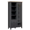 Vaisselier 1 porte 2 tiroirs avec LED Duck Gris anthracite et Bois