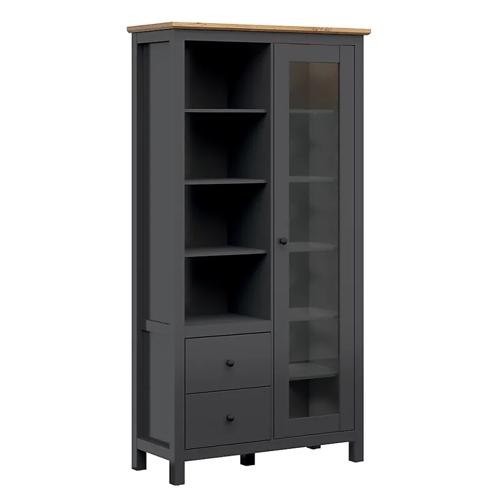 Vaisselier 1 porte 2 tiroirs avec LED Duck Gris anthracite et Bois