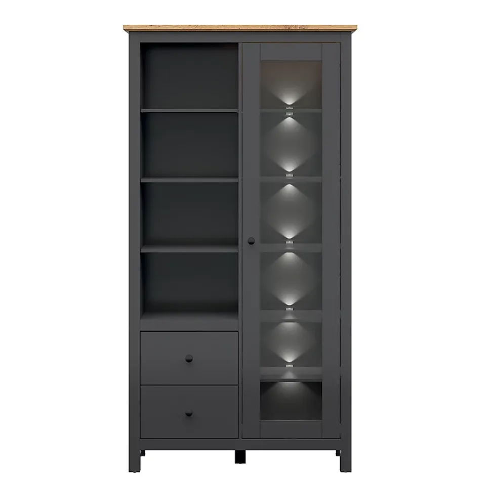 Vaisselier 1 porte 2 tiroirs avec LED Duck Gris anthracite et Bois