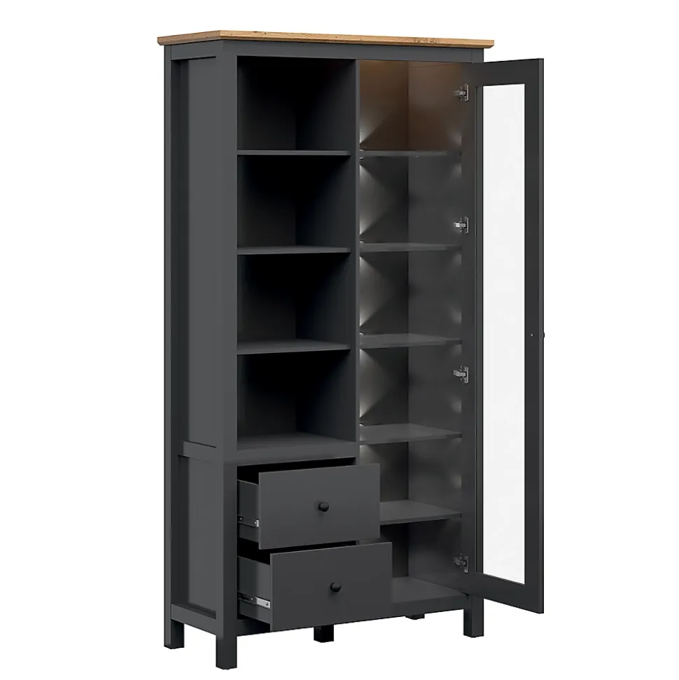 Vaisselier 1 porte 2 tiroirs avec LED Duck Gris anthracite et Bois