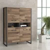 Vaisselier 4 portes 2 niches décor bois recyclé métal noir - APACHE