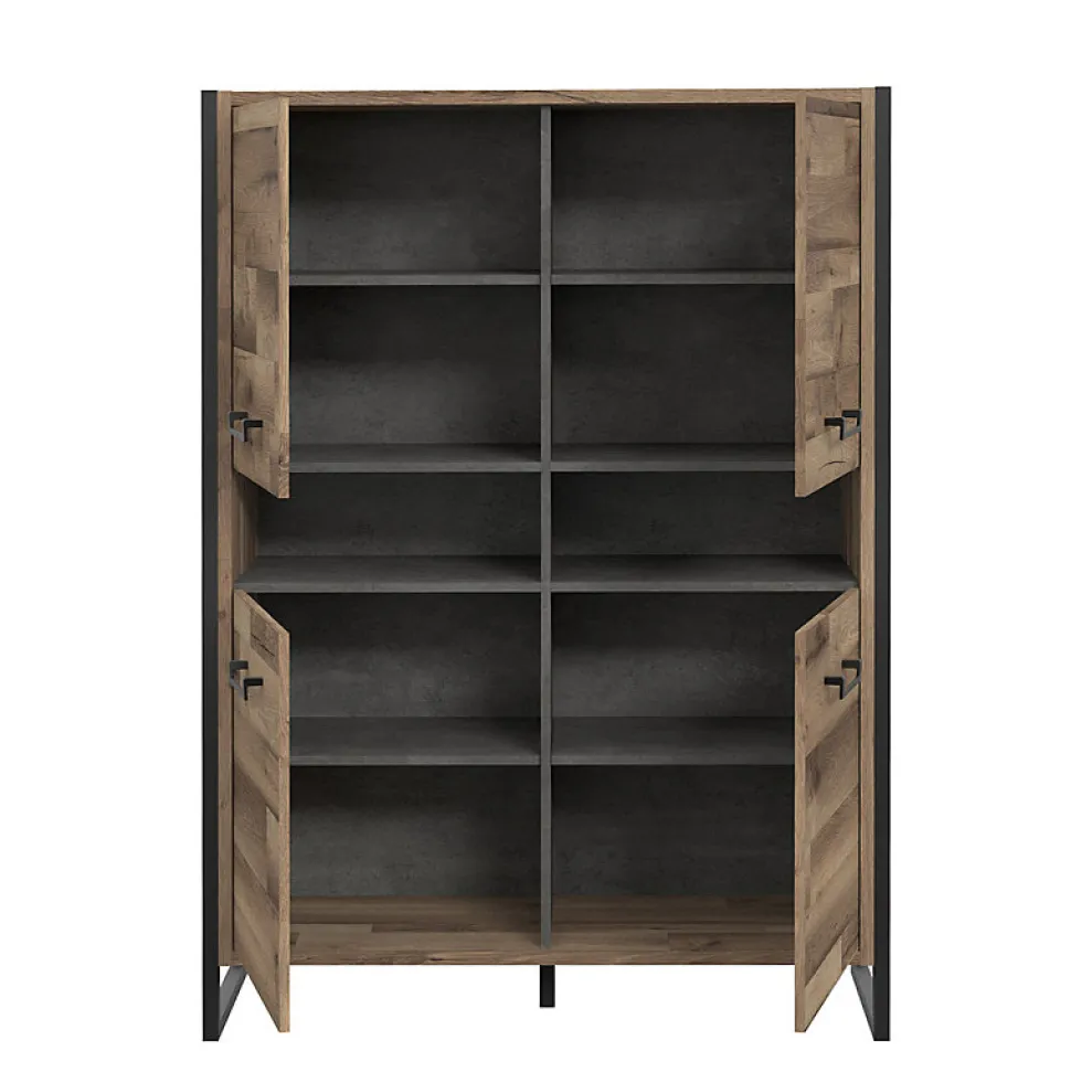 Vaisselier 4 portes 2 niches décor bois recyclé métal noir - APACHE