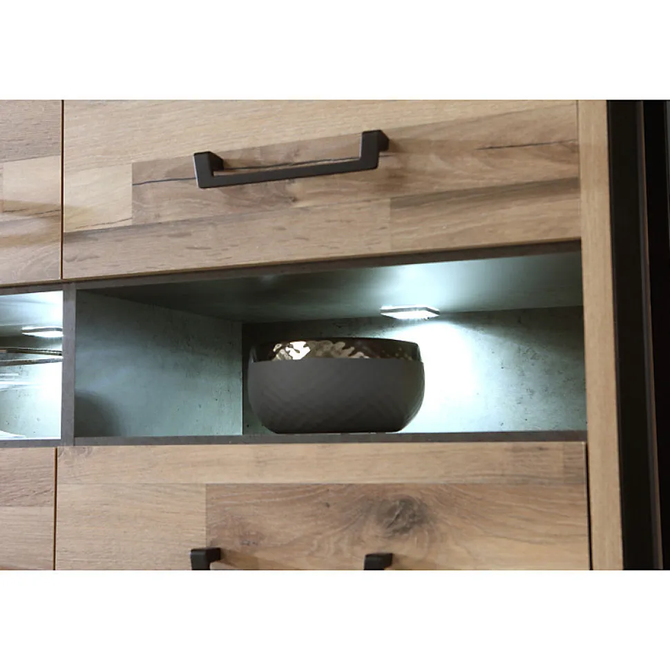 Vaisselier 4 portes 2 niches décor bois recyclé métal noir - APACHE